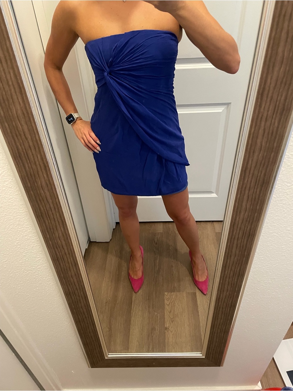 Strapless Royal Blue Twist-Front Mini Dress